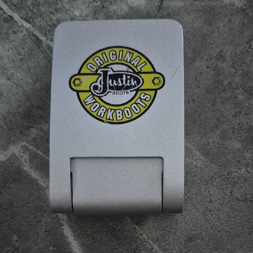 Justin Boots Silver Metal Alarm Clock with Yellow Logo